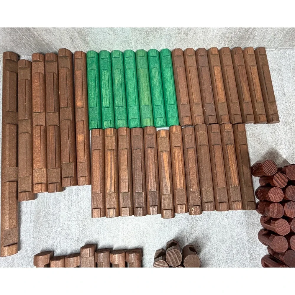 Vintage Lincoln Logs Wooden Building Set Replacement Pieces Green Roof Slats Lot